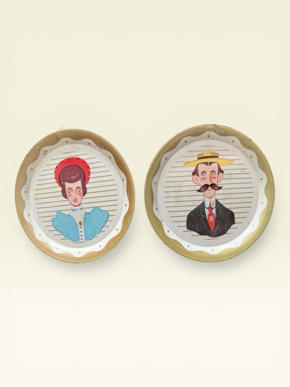 Vintage Tin Litho Plates Featuring Victorian-Era Portrait Illustrations - 1950’s